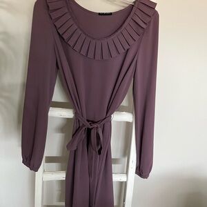 Sisley Mauve Long-Sleeve Pleated Collar Tie-Waist Dress